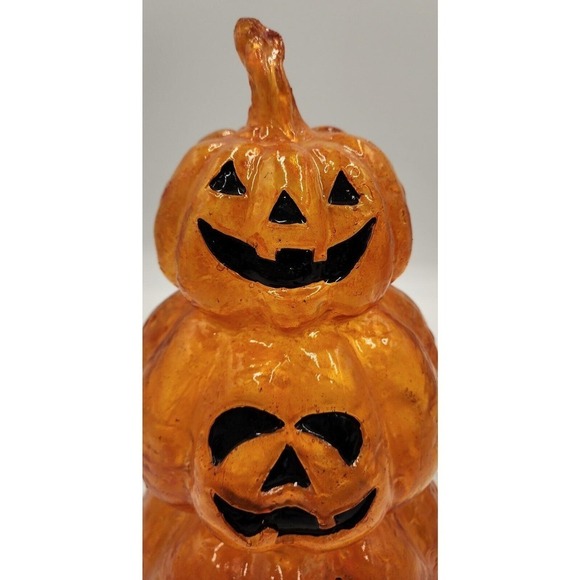 Vintage Halloween Pumpkin Stack Blow Mold Resin Plastics 15” Tall Lighted - Picture 9 of 12